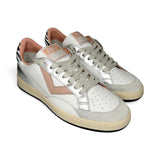 Sneakers 2B12 in pelle bianca, dettagli in pelle argento, rosa e zebra con lacci