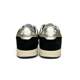 Sneakers 2B12 in pelle nera e glitter argento con velcri