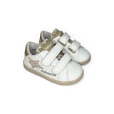 Sneakers primi passi FALCOTTO in pelle bianca/oro e glitter con velcri