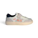 Sneakers SUN68 boy in eco pelle, suede e nylon bianco con velcro e lacci alastici
