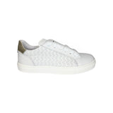 Sneakers DIANETTI  in pelle bianca/oro con lacci e zip laterale