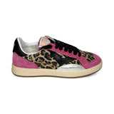 Sneakers 2B12 in suede fuxia e maculato, dettagli neri con lacci