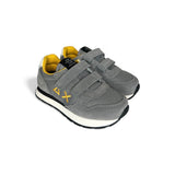 Sneakers ginniche SUN68 baby boy in suede e nylon grigio/dettagli gialli con velcri