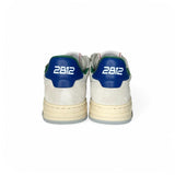 Sneakers 2B12 in pelle bianco/rosso/bluette con velcri
