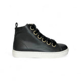 Sneakers LESCOUCOU in pelle nera con lacci in velluto nero e zip laterale
