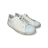 Sneakers DIANETTI in pelle bianca e glitter opalescente con lacci e cerniera