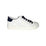Sneakers DIANETTI  in pelle bianca/blu navy con lacci e zip laterale