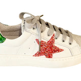 CIAO BIMBI SNEAKERS in pelle bianca, punta in glitter, lacci e zip laterale