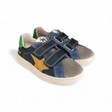 Sneakers NATURINO in pelle e suede blu/grigio/senape con velcri