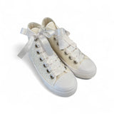 Sneakers DXO mid in glitter bianco con lacci in raso e zip laterale