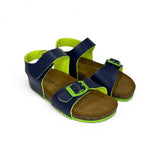 Sandali BIOFASHION in ecopelle blu/verde fluo con fibbia e velcro