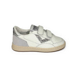 Sneakers 2B12 in pelle bianca e glitter argento con velcri