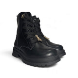 Anfibi PATRIZIA PEPE GIRL in pelle nera con applicazione, lacci e zip interna