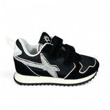 SNEAKER GINNICA W6YZ in tessuto tecnico e suede nero,dettagli rosa con velcri