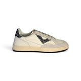 Sneakers 2B12 in pelle bianca/suede grigio chiaro e glitter nero con lacci