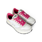 Sneaker ginnica SUN68 Teen girl in nylon e suede bianco, dettagli fuxia fluo con lacci
