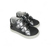 Sneakers primi passi BALOCCHI in nubuk e pelle metallizzata antracite/maculato con velcri