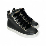 Sneakers LESCOUCOU in pelle nera con lacci in velluto nero e zip laterale