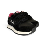 Sneakers ginniche SUN68 girl in suede e pelle nera con velcri o velcri e lacci alastici