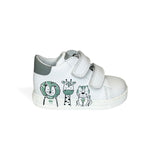 Sneakers primi passi FALCOTTO in pelle bianca con stampa animaletti con velcri