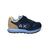 Sneakers ginniche SUN68 kid boy blu navy/beige in suede e nylon con velcro e lacci elastici