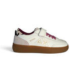 Sneakers SUN68 girl in eco pelle e suede bianco con velcri o velcro e lacci alastici