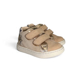 Sneakers primi passi BALOCCHI in nubuk beige e pelle metallizzata/glitter oro con velcri