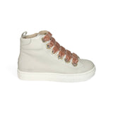 Sneakers LESCOUCOU in pelle panna con lacci in velluto rosa antico e zip laterale