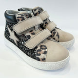 SNEAKERS BALOCCHI mid in pelle e nubuk beige-nero, glitter neri con velcri