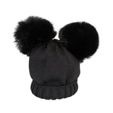Cappello nero GIO HIGUAMY misto lana con doppio pompon in volpe ecologica