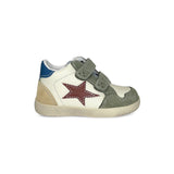 Sneakers primi passi FALCOTTO in pelle e suede panna/olive/bordeaux velcri