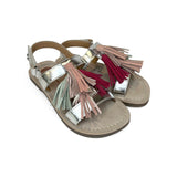 Sandali GIOSEPPO in pelle metallizzata argento con nappine