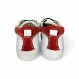Sneaker LESCOUCOU in pelle bianca/bluette e suede rosso con lacci e zip laterale