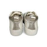 Sneaker LESCOUCOU in pelle panna e glitter oro con lacci e zip laterale