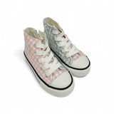 Sneakers NATURINO AYASY mid in tessuto con stampa a scacchi Bianco-Rosa-Azzurro con lacci e zip laterale