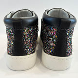SNEAKERS BALOCCHI mid in pelle e nubuk nero, glitter multicolors con velcri