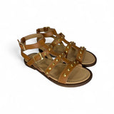 Sandali DIANETTI in pelle cuoio e borchie oro con fibbie