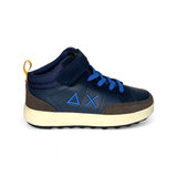 SNEAKER SUN68 Boy mid top in pelle e nylon navy e marrone con velcro e lacci elastici