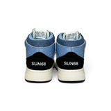 Sneakers SUN68 boy basket in pelle nero/bianco/azzurro con velcro e lacci elastici