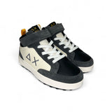 SNEAKER SUN68 Boy mid top in pelle e nylon bianco e nero con velcro e lacci elastici