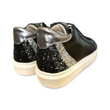 Sneaker LESCOUCOU in pelle nera e glitter degradee con lacci e zip laterale