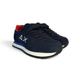 Sneakers ginniche SUN68 boy in suede e nylon blu navy con velcri o velcro e lacci alastici