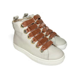 Sneakers LESCOUCOU in pelle panna con lacci in velluto rosa antico e zip laterale