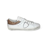 Sneakers PHILIPPE MODEL junior PARIS in pelle bianca e glitter copper ramato