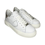 Sneakers PHILIPPE MODEL junior TEMPLE in pelle bianca e suede animalier