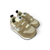 Sneakers ginniche SUN68 First Step girl in suede e nylon beige/dettagli rosa con velcro