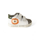 Sneakers primi passi FALCOTTO in pelle bianca e suede grigio antracite con velcri