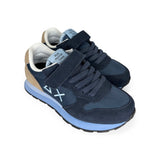 Sneakers ginniche SUN68 kid boy blu navy/beige in suede e nylon con velcro e lacci elastici