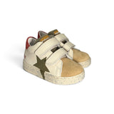 Sneakers primi passi FALCOTTO in suede beige e pelle panna con velcri