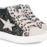SNEAKERS BALOCCHI mid in pelle e nubuk beige-nero, glitter neri con lacci e zip laterale